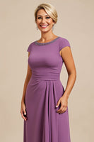 Load image into Gallery viewer, Purple Satin Sheath Long Mother of the Bride Dress with Appliques