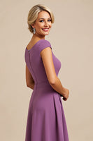 Load image into Gallery viewer, Purple Satin Sheath Long Mother of the Bride Dress with Appliques