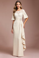 Load image into Gallery viewer, Apricot Ruffled Sheath Long Mother of the Bride Dress with Lace