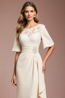 Load image into Gallery viewer, Apricot Ruffled Sheath Long Mother of the Bride Dress with Lace