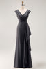 Load image into Gallery viewer, Steel Grey Sheath V Neck Mother of the Bride Dress with Ruffles