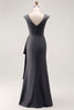 Load image into Gallery viewer, Steel Grey Sheath V Neck Mother of the Bride Dress with Ruffles