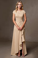 Load image into Gallery viewer, Champagne Satin A Line Mother of the Bride Dress with Ruffles