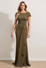 Load image into Gallery viewer, Olive Sheath Ruched Boat Neck Long Mother of the Bride Dress