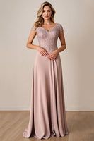Load image into Gallery viewer, Dusty Rose Satin Sheath Mother of the Bride Dress with Lace