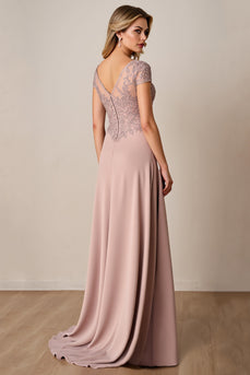Dusty Rose Satin Sheath Mother of the Bride Dress with Lace