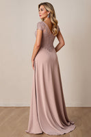 Load image into Gallery viewer, Dusty Rose Satin Sheath Mother of the Bride Dress with Lace