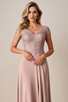 Load image into Gallery viewer, Dusty Rose Satin Sheath Mother of the Bride Dress with Lace