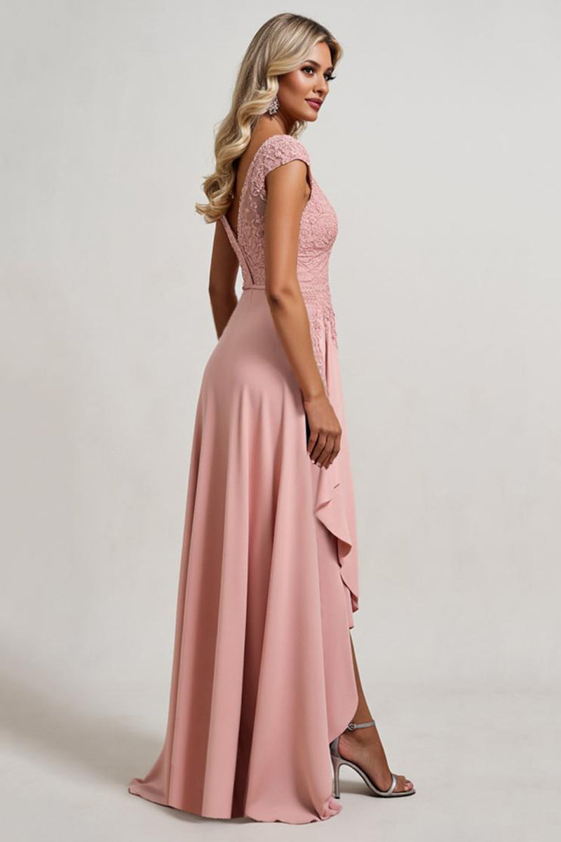 Load image into Gallery viewer, Blush A line V-Neck Asymmetrical Mother of the Bride Dress with Ruffles
