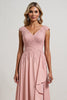 Load image into Gallery viewer, Blush A line V-Neck Asymmetrical Mother of the Bride Dress with Ruffles