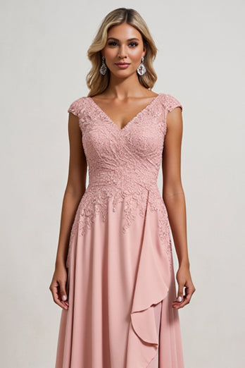 Blush A line V-Neck Asymmetrical Mother of the Bride Dress with Ruffles