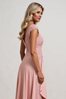 Load image into Gallery viewer, Blush A line V-Neck Asymmetrical Mother of the Bride Dress with Ruffles