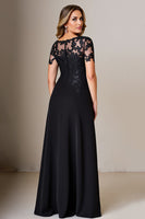 Load image into Gallery viewer, Black Satin Sheath Round Neck Mother of the Bride Dress with Slit