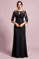 Load image into Gallery viewer, Black Satin Sheath Round Neck Mother of the Bride Dress with Lace