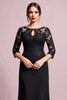 Load image into Gallery viewer, Black Satin Sheath Round Neck Mother of the Bride Dress with Lace