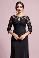 Load image into Gallery viewer, Black Satin Sheath Round Neck Mother of the Bride Dress with Lace