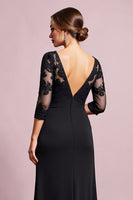 Load image into Gallery viewer, Black Satin Sheath Round Neck Mother of the Bride Dress with Lace