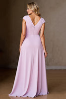 Load image into Gallery viewer, Candy Pink Satin A Line Long Mother of the Bride Dress with Ruffles