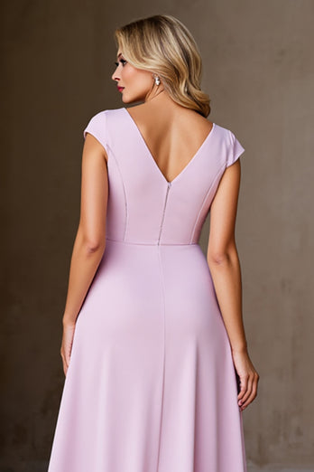 Candy Pink Satin A Line Long Mother of the Bride Dress with Ruffles