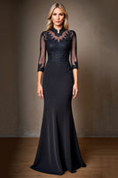 Load image into Gallery viewer, Black Satin Mermaid High Neck Mother of the Bride Dress with Lace