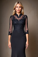 Load image into Gallery viewer, Black Satin Mermaid High Neck Mother of the Bride Dress with Lace