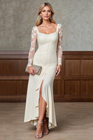 Load image into Gallery viewer, Champagne Satin Square Sheath Mother of the Bride Dress with Slit