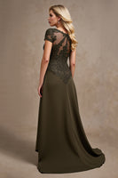 Load image into Gallery viewer, Olive Satin A Line High-Low Mother of the Bride Dress with Lace