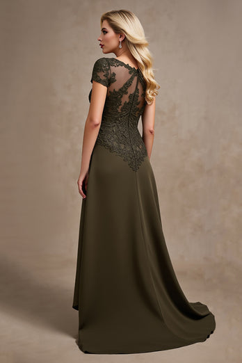 Olive Satin A Line High-Low Mother of the Bride Dress with Lace