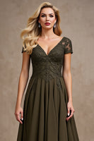 Load image into Gallery viewer, Olive Satin A Line High-Low Mother of the Bride Dress with Lace