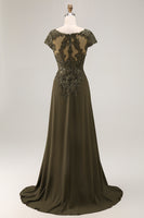 Load image into Gallery viewer, Olive Satin A Line High-Low Mother of the Bride Dress with Lace