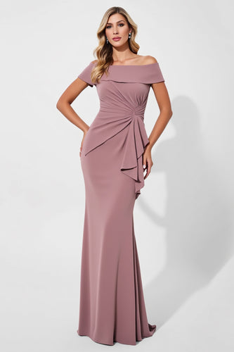 Vintage Mauve Satin Mermaid Mother of the Bride Dress with Ruffles