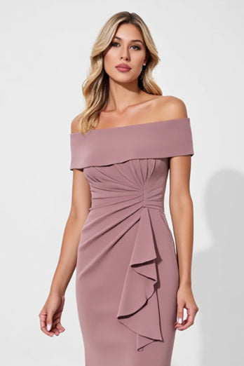 Vintage Mauve Satin Mermaid Mother of the Bride Dress with Ruffles
