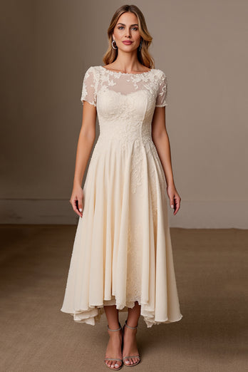 Apricot A Line Chiffon Boat Neck Long Mother of the Bride Dress