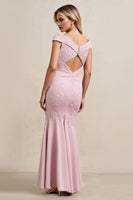 Load image into Gallery viewer, Candy Pink Boat Neck Mermaid Long Mother of Bride Dress