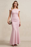 Load image into Gallery viewer, Candy Pink Boat Neck Mermaid Long Mother of Bride Dress
