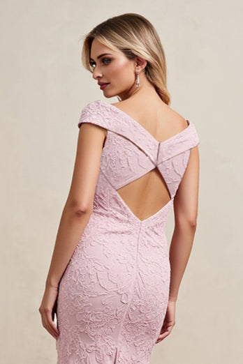 Candy Pink Boat Neck Mermaid Long Mother of Bride Dress