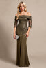 Load image into Gallery viewer, Olive Satin Mermaid Long Mother of the Bride Dress with Lace