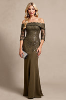 Load image into Gallery viewer, Olive Satin Mermaid Long Mother of the Bride Dress with Lace