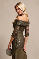 Load image into Gallery viewer, Olive Satin Mermaid Long Mother of the Bride Dress with Lace