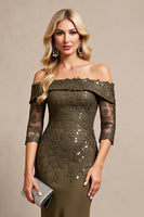 Load image into Gallery viewer, Olive Satin Mermaid Long Mother of the Bride Dress with Lace
