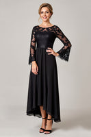 Load image into Gallery viewer, Sparkly Black A Line Boat Neck Long Mother of the Bride Dress with Lace