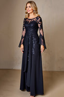 Load image into Gallery viewer, Sparkly Navy A Line Long Sleeves Mother of the Bride Dress