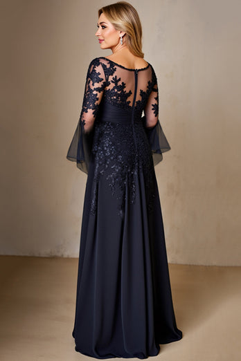 Sparkly Navy A Line Long Sleeves Mother of the Bride Dress