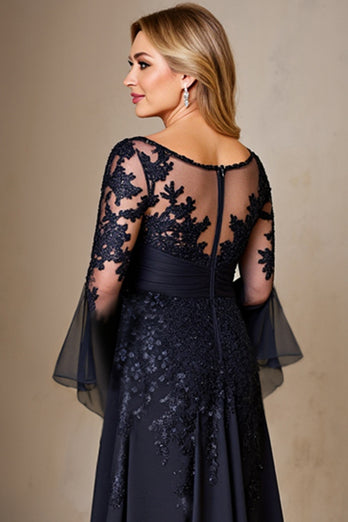 Sparkly Navy A Line Long Sleeves Mother of the Bride Dress