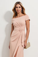 Load image into Gallery viewer, Apricot Sheath Ruched Long Mother of the Bride Dress with Slit