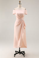 Load image into Gallery viewer, Apricot Sheath Ruched Long Mother of the Bride Dress with Slit