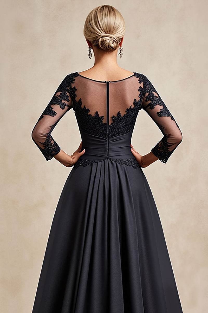 Load image into Gallery viewer, Black A Line Chiffon Boat Neck Long Mother of the Bride Dress with Lace