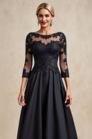 Load image into Gallery viewer, Black A Line Chiffon Boat Neck Long Mother of the Bride Dress with Lace