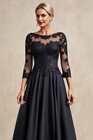 Load image into Gallery viewer, Black A Line Chiffon Boat Neck Long Mother of the Bride Dress with Lace