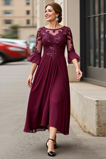 Cabernet A Line Chiffon Boat Neck Long Mother of the Bride Dress